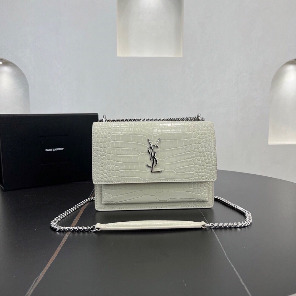 Saint Laurent Sunset Monogram Croc-Embossed Leather Crossbody Bag